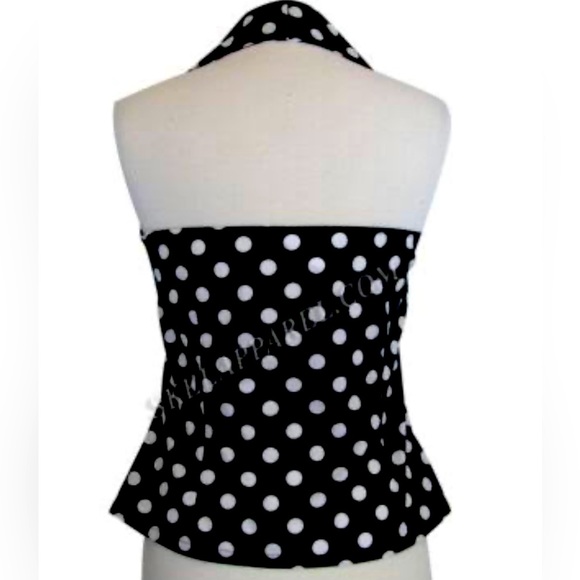Black & off white polka dot backless halter top in pure cotton material size S - Picture 7 of 9
